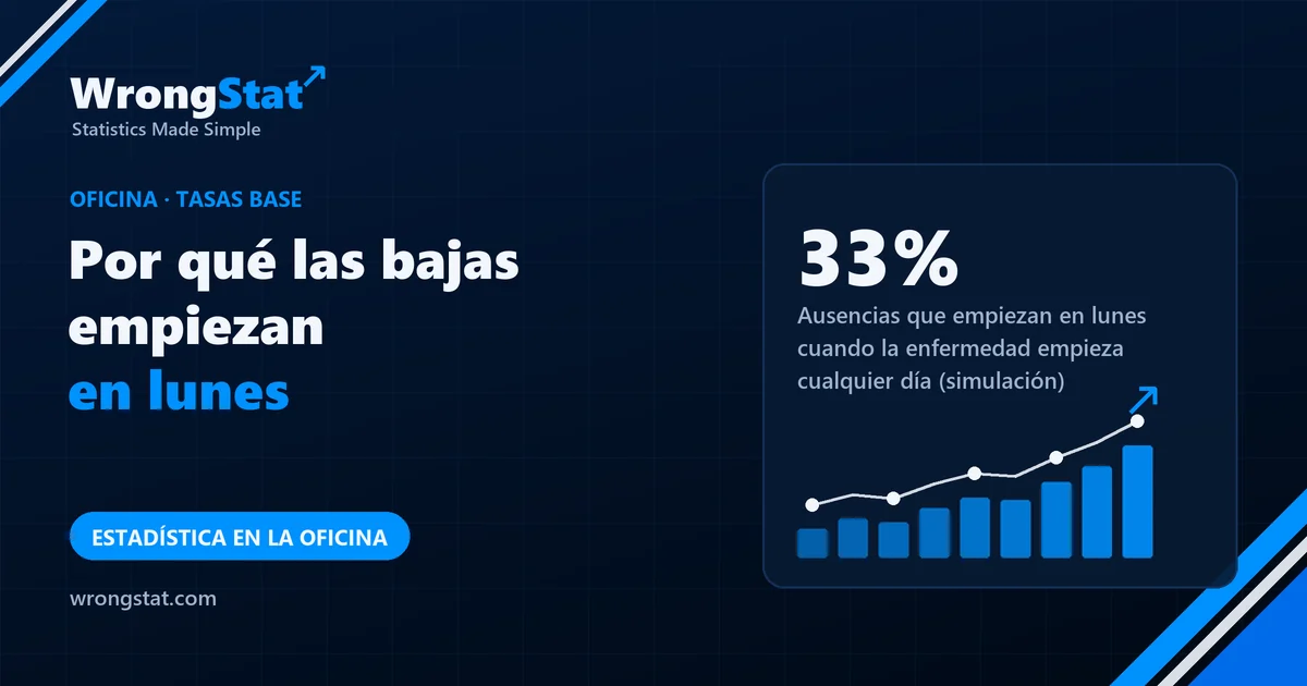 33%: Ausencias que empiezan en lunes cuando la enfermedad puede empezar cualquier día de la semana (simulación de un millón)