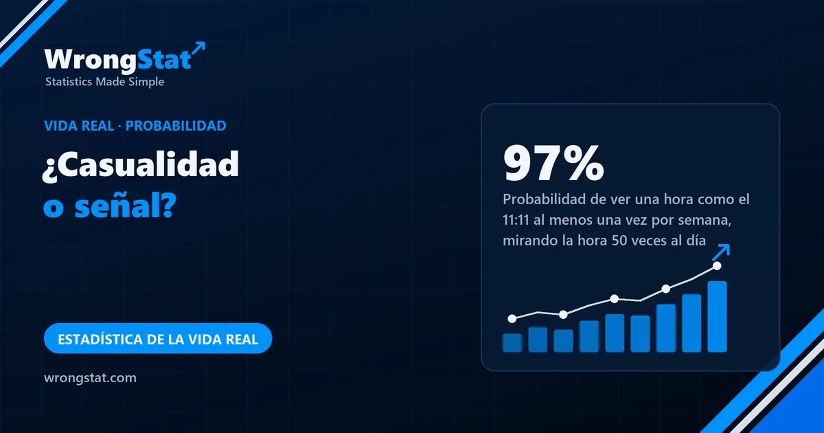 97%: Probabilidad de ver una hora «especial» como el 11:11 al menos una vez por semana, mirando la hora 50 veces al día