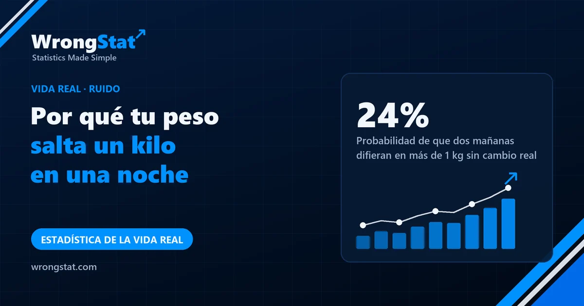 24%: Probabilidad de que dos mañanas difieran en más de 1 kg sin cambio real, con un ruido diario de 0,6 kg