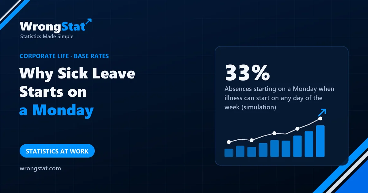 33%: Absences that start on a Monday when illness can start on any day of the week (simulation of 1 million illnesses)