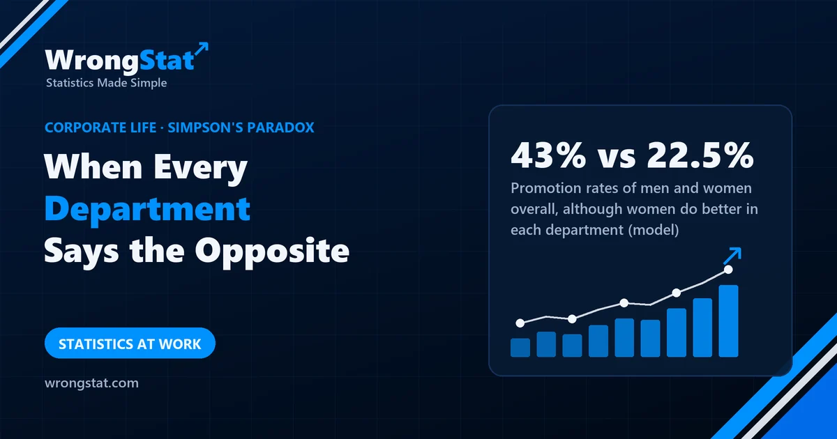 43% vs 22.5%: Promotion rates of men and women overall, although women do better in each department (model)